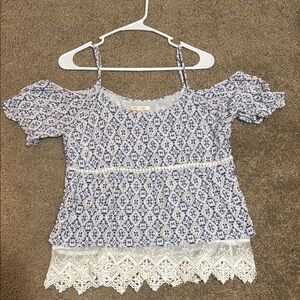 Blue and White Patterned Women's Top